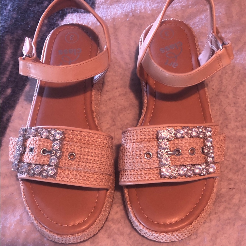 art class Tan Embellished Buckle Girls Sandals